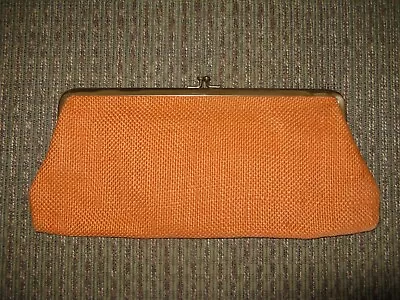 Vintage Woman's Orange Purse Diamonds Clutch Handbag Hand Bag Pocketbook Evening • $9.99