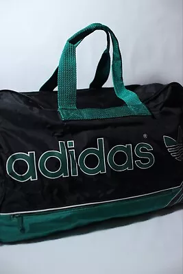 Vintage Adidas Duffle Bag Trefoil Logo Gym Sports Soccer Black Green Top Handle • $39.99