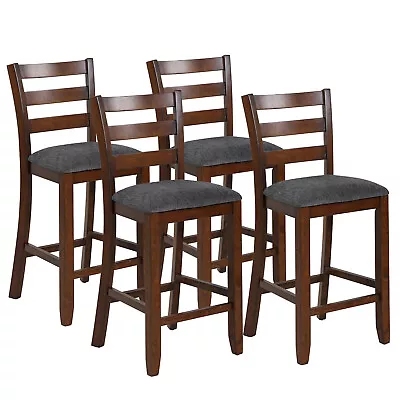 Costway Set Of 4 Barstools Counter Height Chairs W/Fabric Seat&Rubber Wood Legs • $269.99