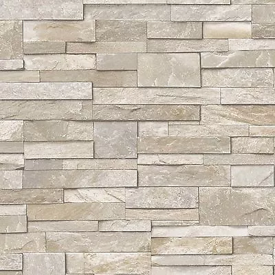 Grandeco Wallpaper - Realistic Stone / Brick Wall Effect - Sand Stone - A17203 • £10.99