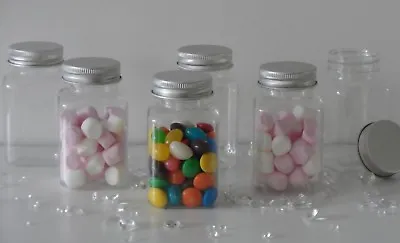 £9.45 • Buy Small Clear Plastic Jars Bottle Metal Lid Children Party Sweets Wedding Favours 