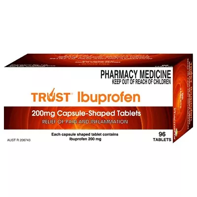 TRUST Ibuprofen 200mg 96 Capsule-shaped Tablets Pain Relief (Nurofen Generic) • $8.49