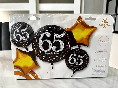 5 Piece 65th Birthday Balloon Foil Bouquet Party Supplies Brand New • £9.73