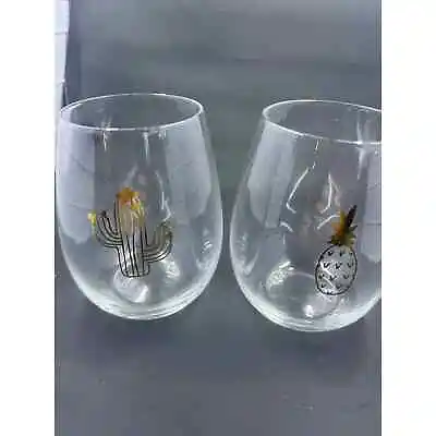 Stemless Wine Glass 16 Oz Gold LetteringCactus & Pineapple Retail $24 • $9.20