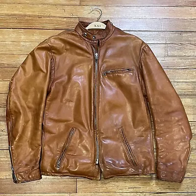 Vintage Schott Cafe Racer Leather Jacket Size 38 Biker USA Made Golden Brown • $800