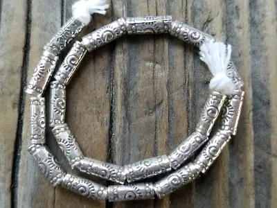 Hill Tribe Silver Spiral Sun Tube Bead 8 X 3mm Sterling Silver Stamped Bead • $15
