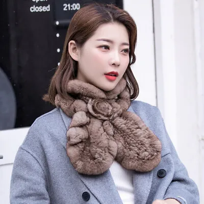 New Women Natural Rex Rabbit Fur Scarves Thick Warm Soft Neck Wraps Shawl Winter • $23.99