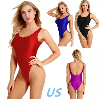 US Womens One Piece Sleeveless Bodysuit Solid Color High Cut Leotard Swimsuit • $9.11
