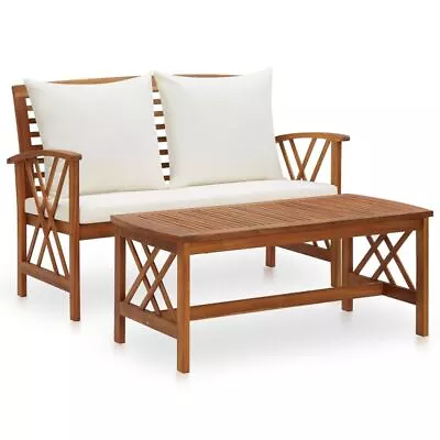 2 Pcs Outdoor Lounge Set Vintage Look Wooden Bench And Table With Cushions • $305.95