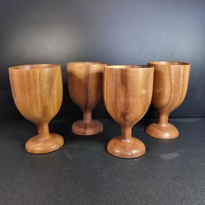 Set Of 4 Vintage Wood Handcrafted Goblets • $35