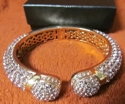 HSN Joan Boyce  Kissable  Gold Tone Pave Pink Crystal Cuff Bracelet NEW • $49.99