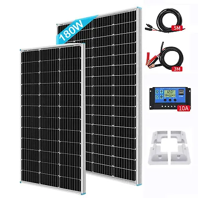 20W 100W 180W 12V Solar Panel Kit With Mounting Brackets Caravan RV Camper Van • £47.99