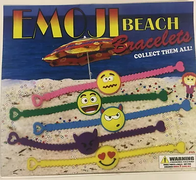 12 Emoji Emoticon Beach Bracelets Party Favors Goody Bags Treat Boxes Pool Toy • $6