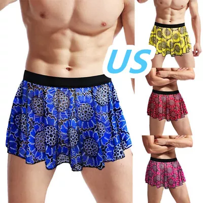 US Adult Mens Sissy Pleated Skirts Floral Lace Underskirts Crossdress Lingerie  • $7.69