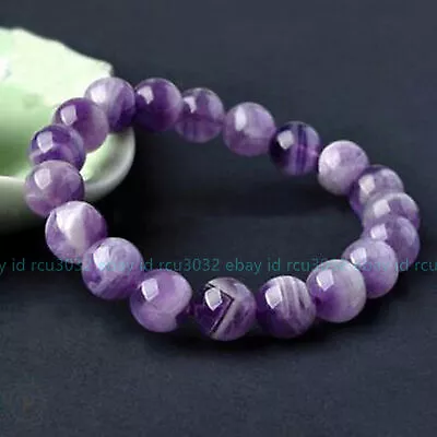 Natural 6/8/10/12/14mm Amethyst Crystal Round Gem Bead Stretch Bracelet 7.5  • $3.20