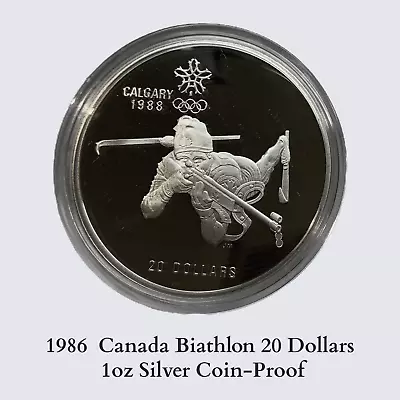 1986  Canada Biathlon 20 Dollars  1oz Silver Coin-Proof #12 • $45.99