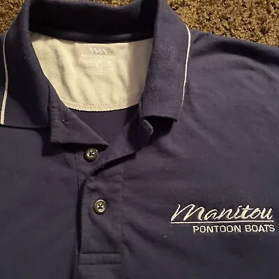 Manitou Pontoon Boats Shirt Polo Golf Embroidered Button Pocket Large Blue EUC • $24.64