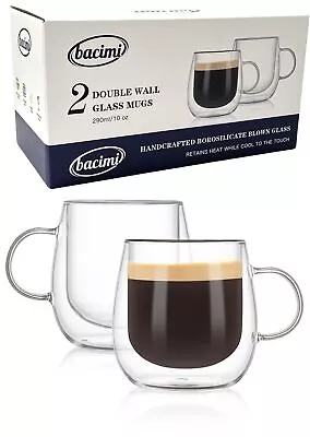 Bacimi Double Wall Borosilicate Clear Glass Coffee Tea Cups 10oz / 290ml 2 Pack • $21.95