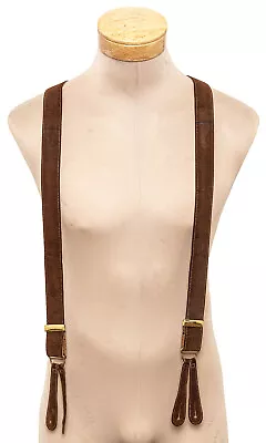 Vintage Polo Ralph Lauren Usa Made Suede Leather Suspenders Braces Brown • $89.99