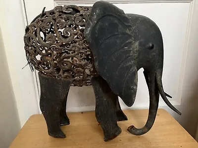 Metal Elephant Garden Ornament Statue Garden Light Holder 31cm Tall • £19.50