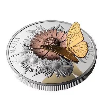 2023 Monarch Butterfly Moving Around An Aster Bloom .9999 Silver Coin Canada. • $765.35