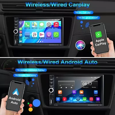 Double Din 7  Car Stereo Radio Video Wireless Carplay Android Auto Touch Screen • $75.16