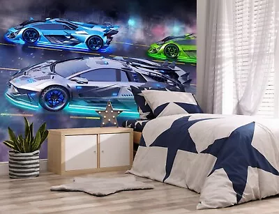 New Design Neon Supercars 6 Panel Wallpaper Mural Walltastic • £45