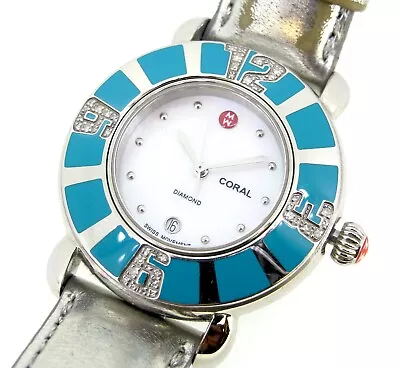 Michele Coral Turquoise Diamond Watch MW14B01F6025 Stainless Steel Quartz 36 Mm • $550