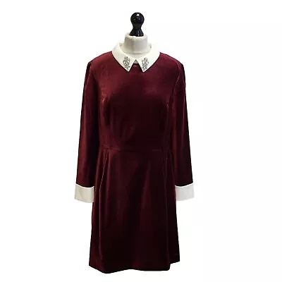 Ted Baker Red Embellished Collar Velvet Dress Uk Women's (5) XL 14 Bnwt F532 • £20