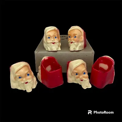 RARE Vtg Santa Head Christmas Decoration Candy Holder Place Card Set Of 6 Wax • $79.99