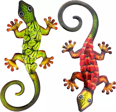 Aboxoo Metal Gecko Set Wall Decor -Large Lizard Garden Art Sculpture Crafts Stat • $20.45