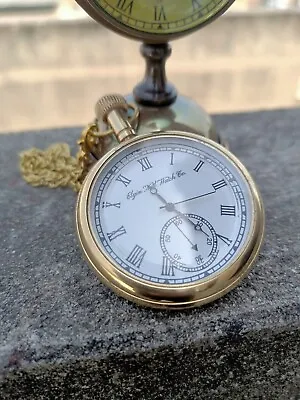 Antique Engraved Brass Elgin Pocket Watch W/ Chain Vintage Gift For Occasion • $16.60