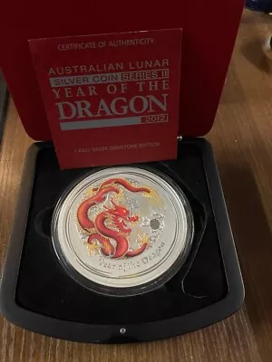 2012 Australia $30 DRAGON Lunar Year Series 1 Kilo Silver Ruby Gemstone Eye Coin • $2850