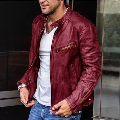 New Arrival Men's PU Leather Jacket Stand-up Collar Punk Motorcycle Casual Coat • $83.72