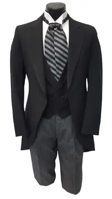 42 S  Black Cutaway Morning Suit Coat Victorian Dickens TOP QUALITY TUXXMAN • $114.95