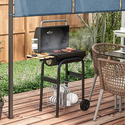 Charcoal Barbecue Grill With Shelves And Wheels Portable BBQ Trolley Smoker • £69.99