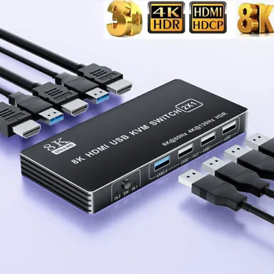 HDMI 2.1 KVM Switch 4K 120Hz HDMI USB KVM Switch 2 Port 4K HDMI KVM Switch Box  • $36.78
