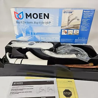 Moen Kitchen Sink Single Pull Out Sprayer Faucet White Renzo 87316W 1 Or 3 Hole • $89.99