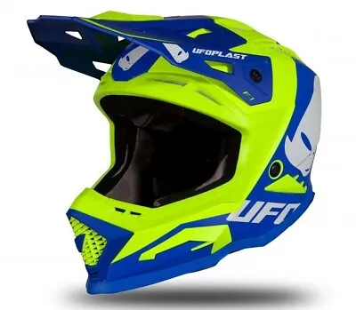 UFO 2024 Echus Motocross MX Helmet Neon Yellow Blue Gloss - All Adult Sizes • $252.58