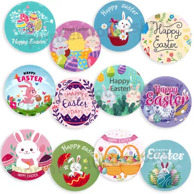 Happy Easter Stickers 25mm Round Bunny Rabbit Egg Hunt Chick Spring Craft Box • £1.99