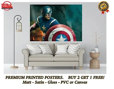 Captain America Avengers Movie Large Poster Art Print Gift A0 A1 A2 A3 A4 Maxi • £3.68