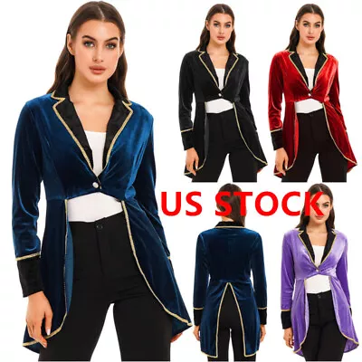 US Circus Ringmaster Costume Women Adult Halloween Party Tailcoat Cropped Jacket • $21.11