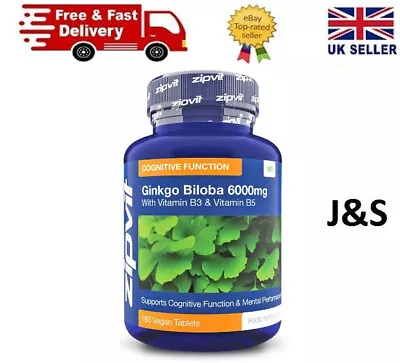 Ginkgo Biloba 6000mg With Vitamin B3 & B5 - 6 Month Supply Memory 180 Tablets • £12.89