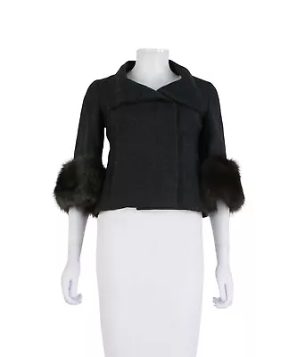 Marni Charcoal Funnel Neck Fur Trim Cropped Wool Coat 40 • $349.99