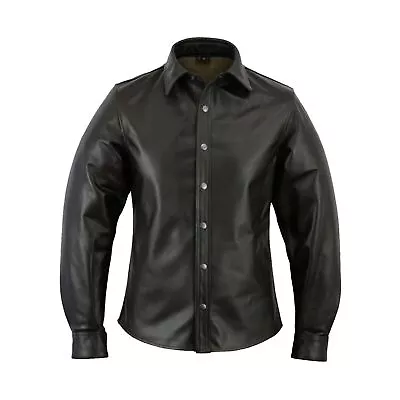 Men's Genuine Black Leather Shirt Soft Lambskin Motorcycle Slim Fit Casual Shirt • $118.99
