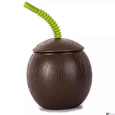 Amscan Luau Coconut Shape Resuable 18 Oz. Party Cup W Straw Brown • £9.11