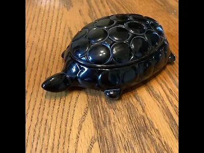 Vintage Black Amethyst Art Glass Turtle Trinket Box With Lid • $50