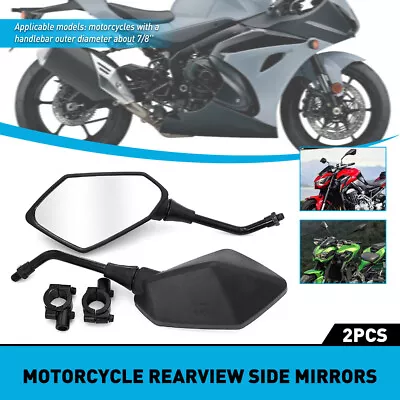 Pair Universal Black Motorcycle Mirrors Side Mirrors For HONDA SUZUKI KAWASAKI • £16.99