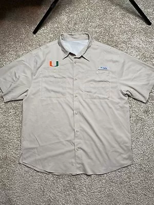 Miami Hurricanes Shirt Mens XL Beige Columbia PFG Omni Shade Button Up Vented • $28.88