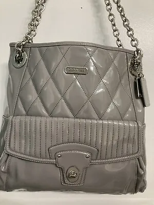 Coach Poppy Liquid Gloss Quilted Gray Slim Tote/ Shoulder F18673 NWOT Wristlet • $110